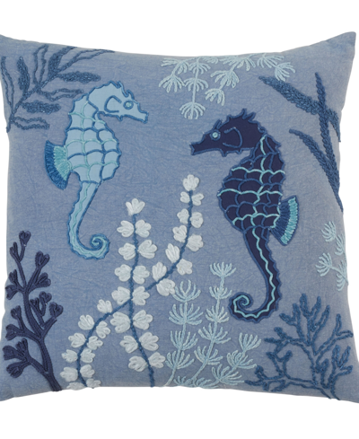 Shop Saro Lifestyle Seahorse Stonewashed Decorative Pillow, 20" X 20" In Blue