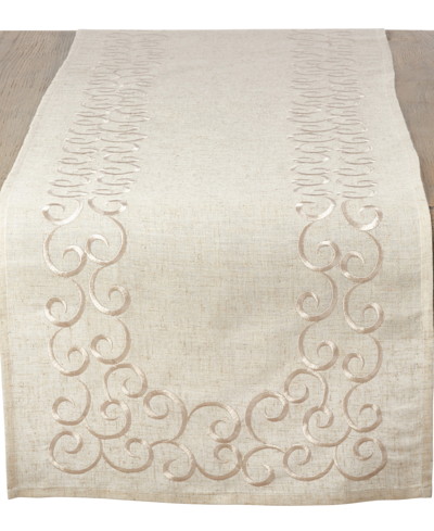 Shop Saro Lifestyle Table Runner With Embroidered Border, 54" X 16" In Natural