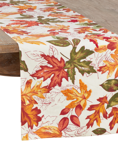 Shop Saro Lifestyle Autumn Leaf Embroidered Table Runner, 54" X 16" In Multi