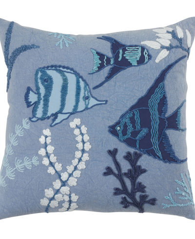Shop Saro Lifestyle Fish Stonewashed Decorative Pillow, 20" X 20" In Blue