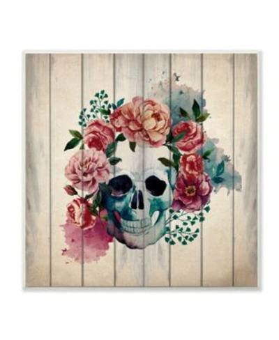 Shop Stupell Industries Floral Skull Watercolor On Planks Art Collection In Multi