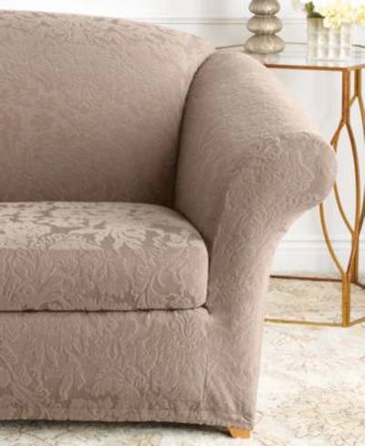 Shop Sure Fit Stretch Jacquard Damask Slipcover Collection In Oyster