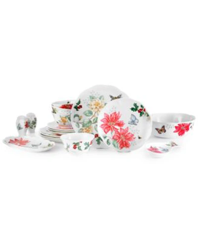 Lenox Butterfly Meadow Holiday Dinnerware Collection In White Porcelain Body With Multi Color De
