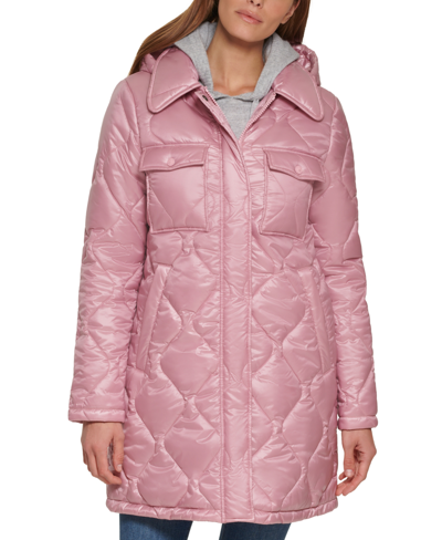Illusie grijs Politiek Calvin Klein Women's Hooded Quilted Zip-front Coat In Pink Champagne |  ModeSens