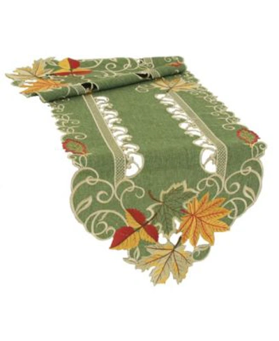 Shop Manor Luxe Delicate Leaves Embroidered Cutwork Table Runner Collection In Green