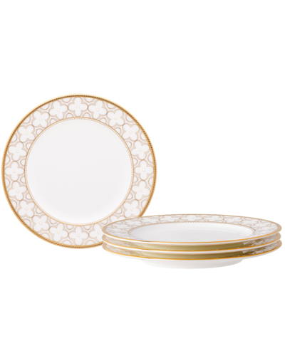 NORITAKE TREFOLIO GOLD SET OF 4 BREAD BUTTER AND APPETIZER PLATES, SERVICE FOR 4 