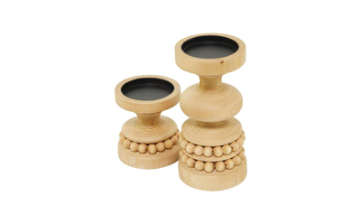 Shop Rosemary Lane Wood Traditional 2 Piece Beaded Candle Holder Set In Brown