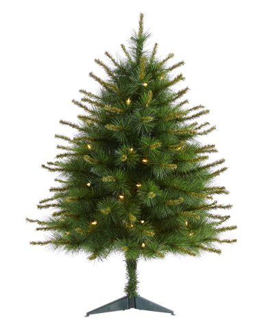 Shop Nearly Natural New England Pine Artificial Christmas Tree With Lights And Bendable Branches, 36" In Green