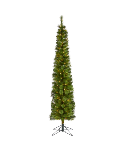 Shop Nearly Natural Pencil Artificial Christmas Tree With Lights And Bendable Branches, 84" In Green