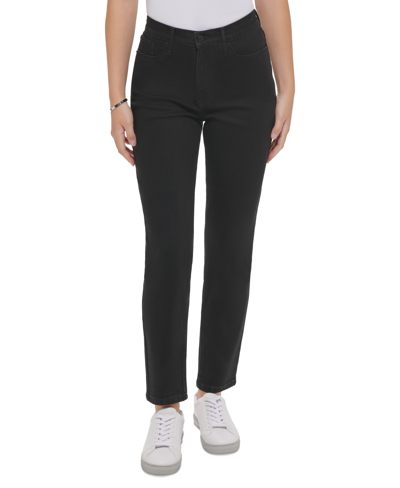 Shop Calvin Klein Jeans Est.1978 Petite High-rise Slim Straight-leg Whisper-soft Jeans In Real Black