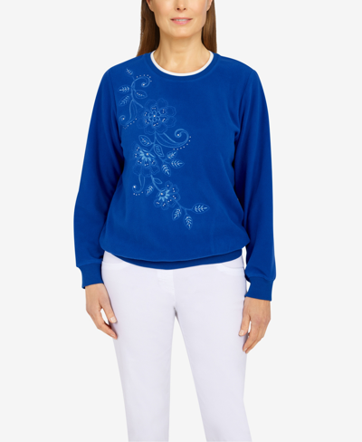 Shop Alfred Dunner Petite Size Classics Asymmetric Floral Pullover Top In Cobalt Blue