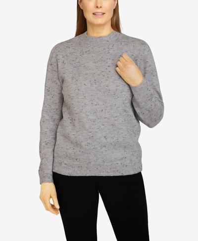 Shop Alfred Dunner Petite Size Classics Cashmelon Mock Neck Sweater In Black/white Metallic