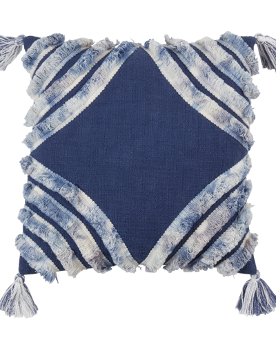Shop Saro Lifestyle Dual-tone Tufted Diamond Decorative Pillow, 18" X 18" In Navy Blue