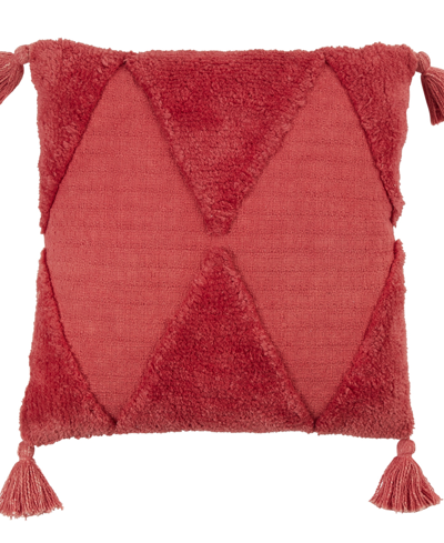 Shop Saro Lifestyle Tufted Diamond Tassel Decorative Pillow, 18" X 18" In Rust