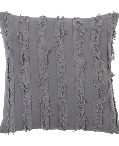Shop Saro Lifestyle Fringe Stripe Decorative Pillow, 18" X 18" In Charcoal