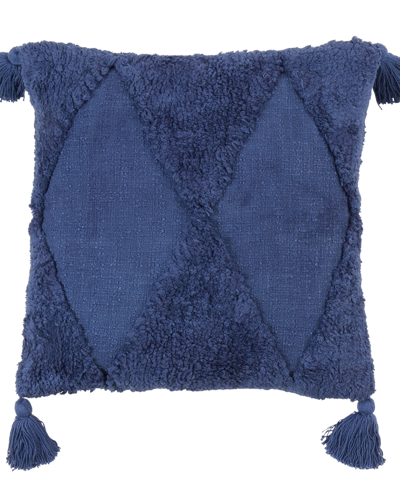 Shop Saro Lifestyle Tufted Diamond Tassel Decorative Pillow, 18" X 18" In Navy Blue
