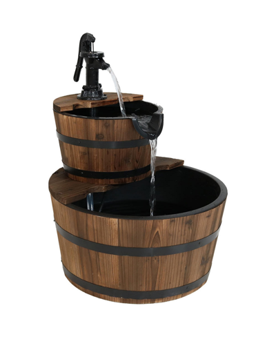 Shop Sunnydaze Decor Wooden Bowl/barrel Water Fountain With Hand Pump/liner - 23 In In Brown