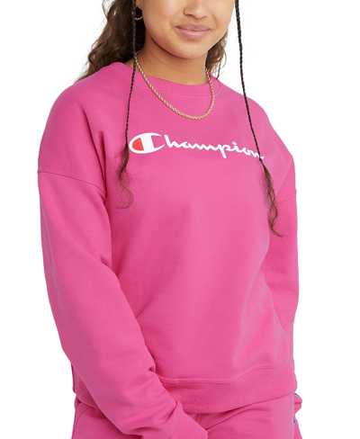 Shop Champion Women's Logo Fleece Crewneck Sweatshirt In Wow Pink