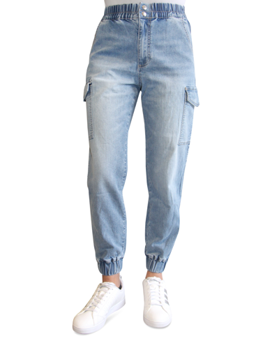 Shop Almost Famous Juniors' Double Button Cargo Jogger Jeans In Light Wash