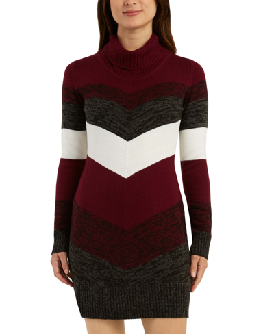 Shop Bcx Juniors' Chevron-print Sweater Dress In Bordeaux