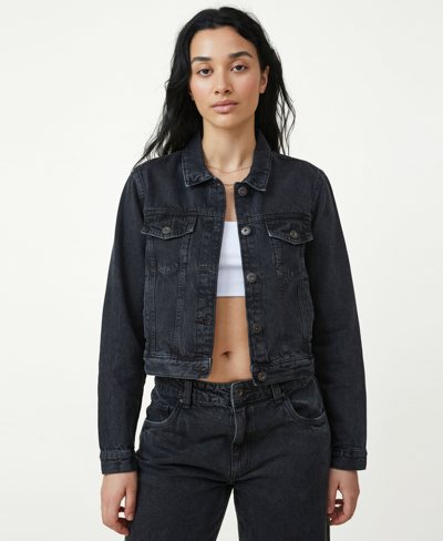 Shop Cotton On Women's Girlfriend Denim Jacket In Graphite Black