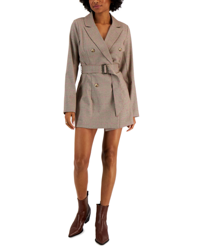 Shop Kit & Sky Juniors' Plaid Blazer Dress In Brown Multi