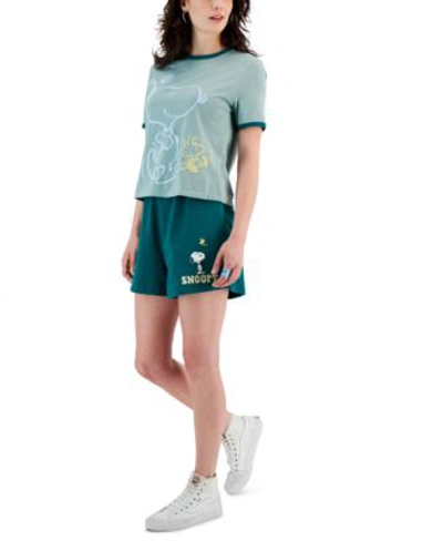 Shop Peanuts Juniors Love Tribe Snoopy Graphic T Shirt Shorts In Green