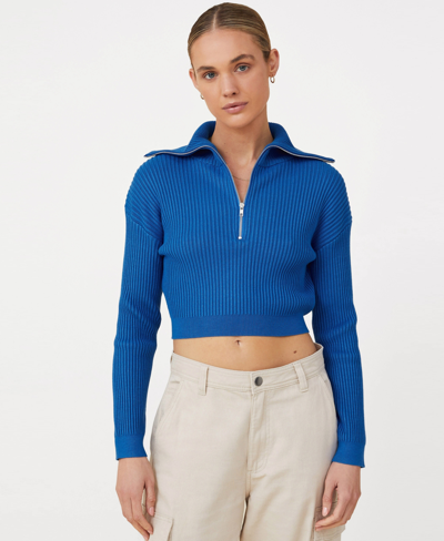 Shop Cotton On Women's Crop Rib Zip Collar Sweater In Animated Blue