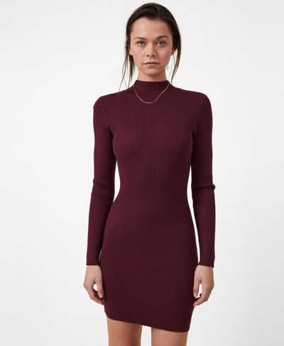 Shop Cotton On Women's Mock Neck Sweater Dress In Purple Brown