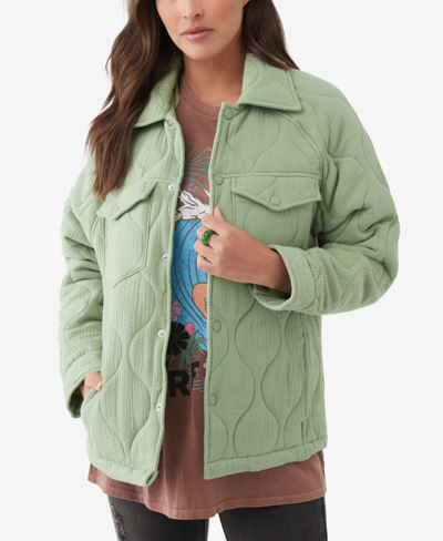 Shop O'neill Juniors' Cotton Emet Quilted Snap-closure Jacket In Basil
