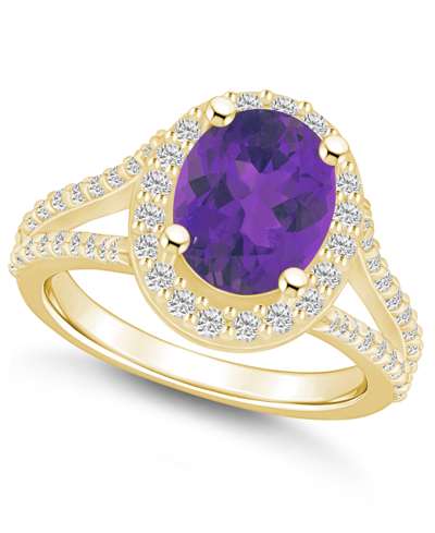 Macy's Amethyst (2-1/2 Ct. T.w.) And Diamond (3/4 Ct. T.w.) Halo Ring In 14k Yellow Gold In Amethyst