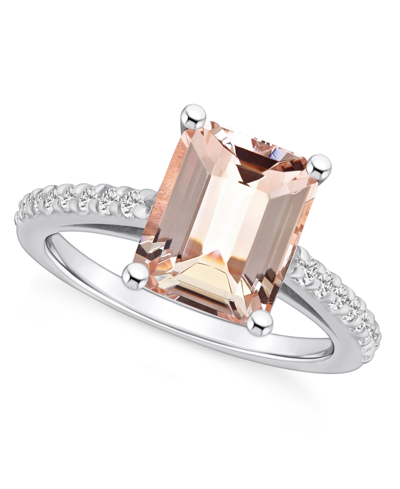 Shop Macy's Morganite (3 Ct. T.w.) And Diamond (1/4 Ct. T.w.) Ring In 14k White Gold