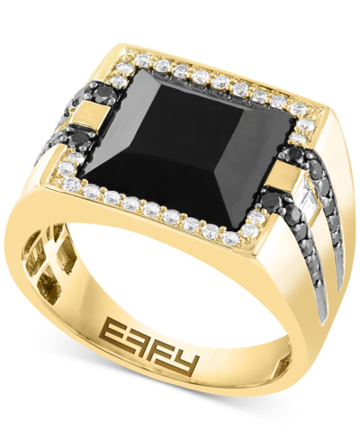 Shop Effy Collection Effy Men's Onyx & Diamond Ring (3/4 Ct. T.w.) In 14k Gold