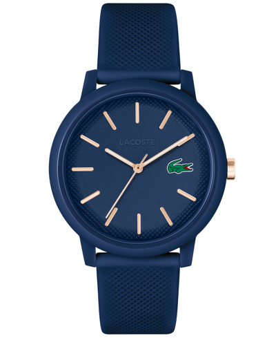 Shop Lacoste Men's L.12.12 Navy Silicone Strap Watch 42mm In Blue
