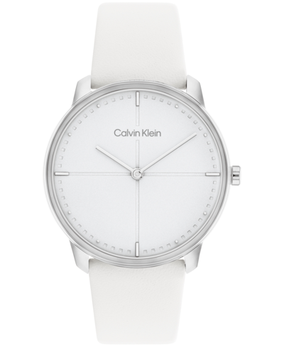 Shop Calvin Klein Unisex White Leather Strap Watch 35mm