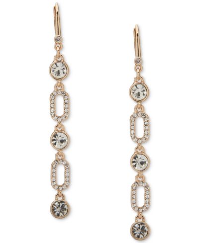 Dkny Gold-tone Crystal & Pave Link Linear Drop Earrings In Gold