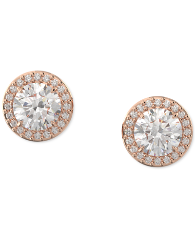 Shop Swarovski Silver-tone Constella Pave Button Earrings In Open Pink (rose Gold)