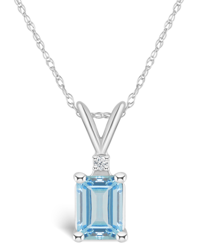 Macy's Aquamarine (7/8 Ct. T.w.) And Diamond Accent Pendant Necklace In 14k Yellow Gold Or 14k White Gold In White Gold