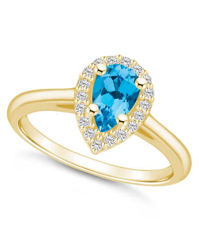 Macy's Blue Topaz (1 Ct. T.w.) And Diamond (1/5 Ct. T.w.) Halo Ring In 14k Yellow Gold In Blue Topaz