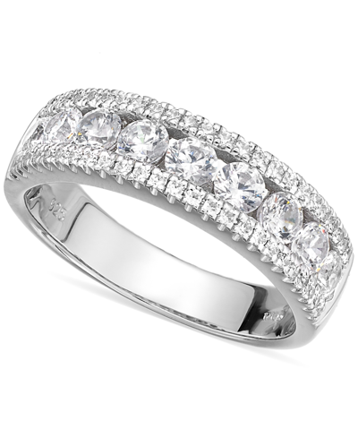 Shop Arabella Sterling Silver Cubic Zirconia Three-row Ring (2-1/10 Ct. T.w.)