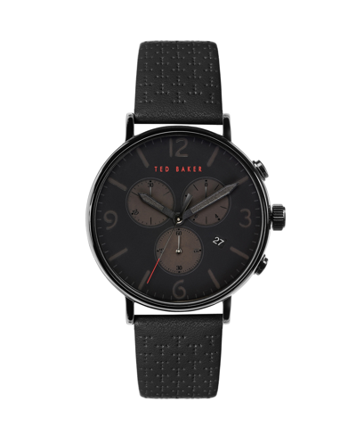 Ted Baker Barnett Backlight Chronograph Leather Strap Watch, 41mm In Black
