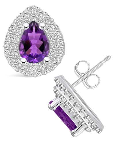 Shop Macy's Amethyst (1-1/3 Ct. T.w.) And Diamond (5/8 Ct. T.w.) Halo Stud Earrings In 14k White Gold