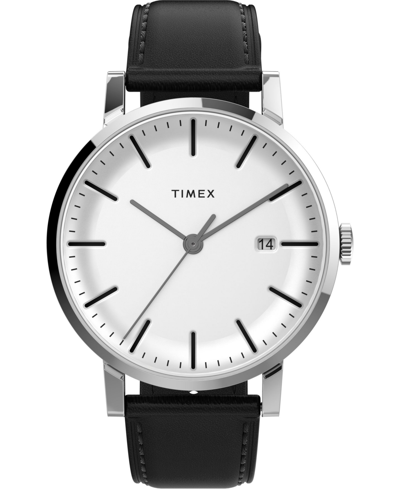 Shop Timex Men's Chicago Black Leather Watch 38mm