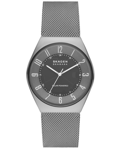 Skagen Men's Grenen Solar Powered Charcoal-tone Stainless Steel Mesh Watch 37mm In Charcoal