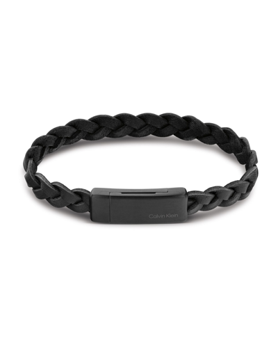 Shop Calvin Klein Men's Brown Leather Bracelet In Black
