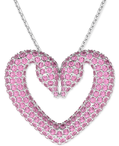 Shop Swarovski Rhodium-plated Pave Swan Heart 16-1/2" Pendant Necklace In Pink