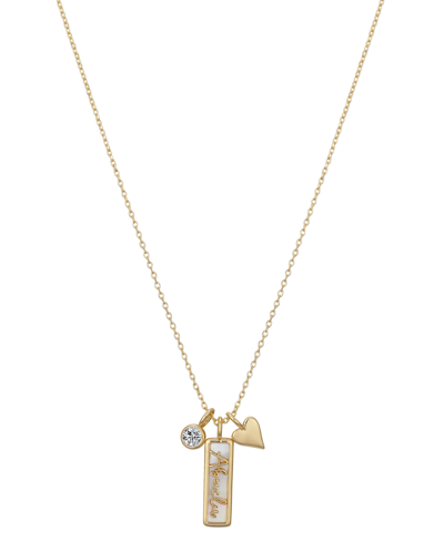 Shop Unwritten 14k Gold Flash-plated Mother Of Pearl Inlay Cubic Zirconia "abuela" Heart Charm Necklace With Extend