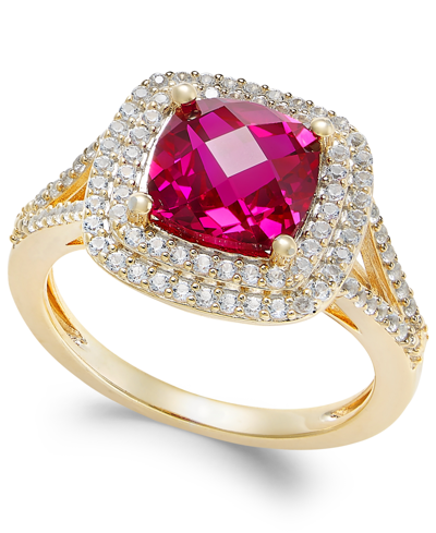 Macy's Lab-created Ruby (2-1/2 Ct. T.w.) And White Sapphire (1/2 Ct. T.w.) Ring In 14k Gold-plated Sterling In Ruby