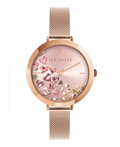 Ted Baker Women's Ammy Hearts Rose Gold-tone Mesh Bracelet Watch 37.5mm In Rose Gold-tone