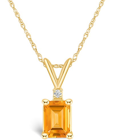 Macy's Citrine (1 Ct. T.w.) And Diamond Accent Pendant Necklace In 14k Yellow Gold Or 14k White Gold In Gold